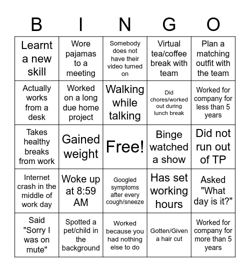 Happy hour Bingo - WFH edition Bingo Card