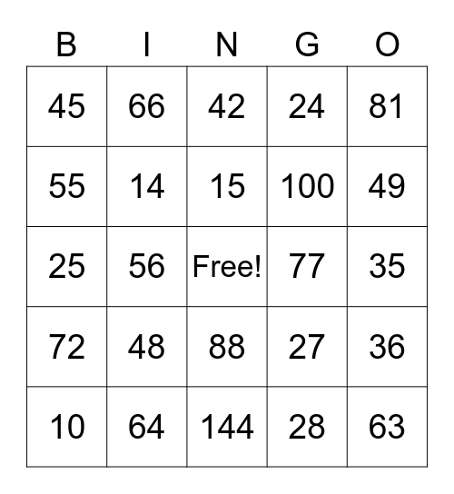 4th grade bingo Card