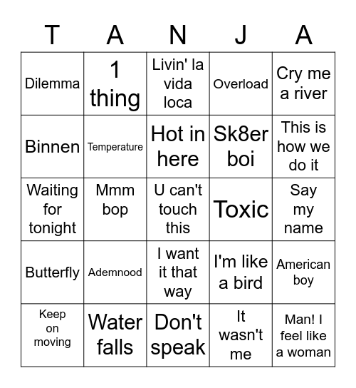 nineties & zero's Bingo Card