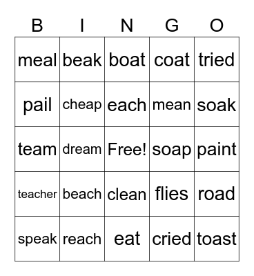 Long Vowel Words Bingo Card