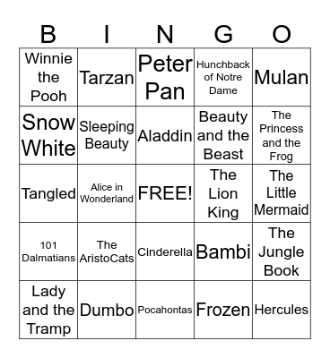 Name That Disney Movie Bingo Card
