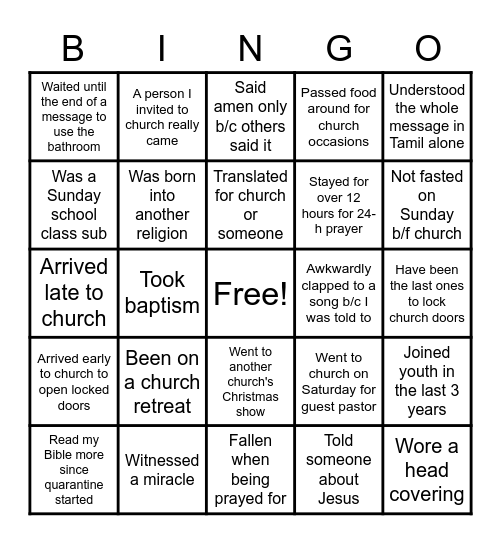 Christian Bingo Card
