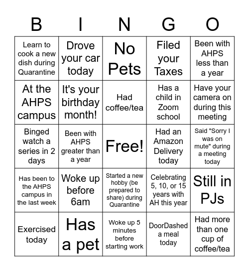 AHPS Bingo Card