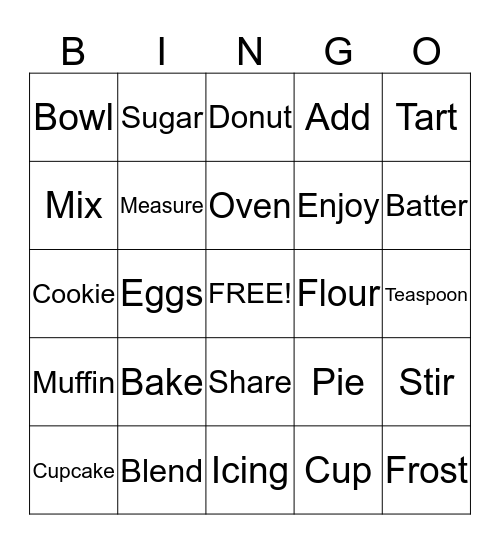 Mrs. Camerons Grade One Baking Day! Bingo Card