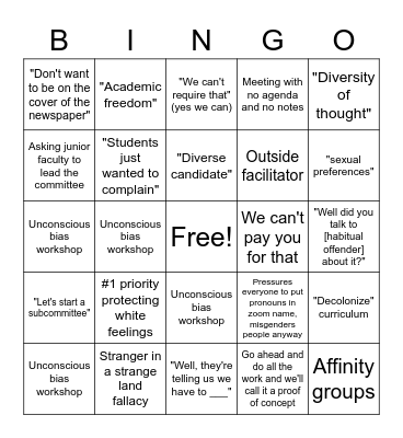 Inept DEI director Bingo Card