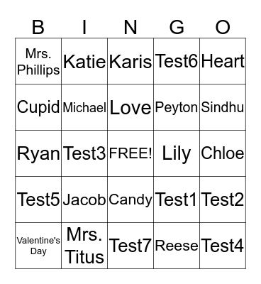 Valentine's Day  Bingo Card