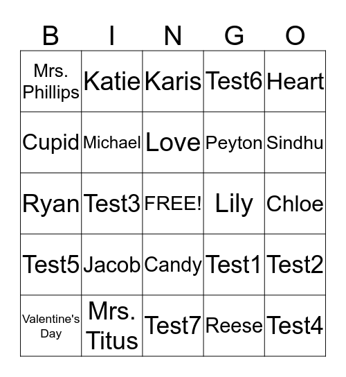 Valentine's Day  Bingo Card