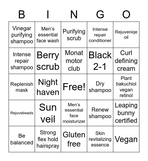 Monat Products Bingo Card