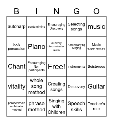 Guiding Music & Movement Experiences Bingo Card