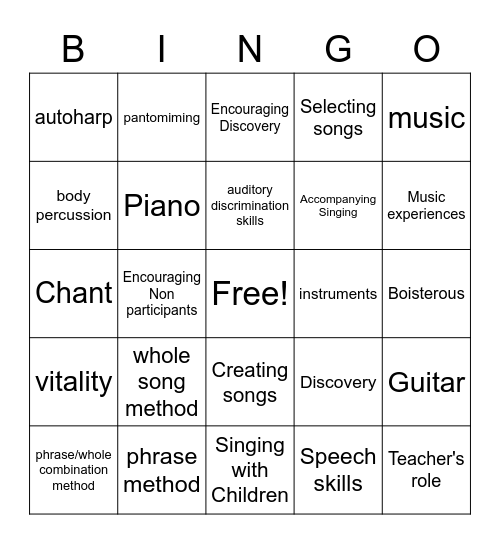 Guiding Music & Movement Experiences Bingo Card