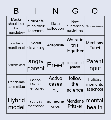 School Board Bingo Card
