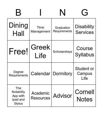 Senior Skills Bingo Card