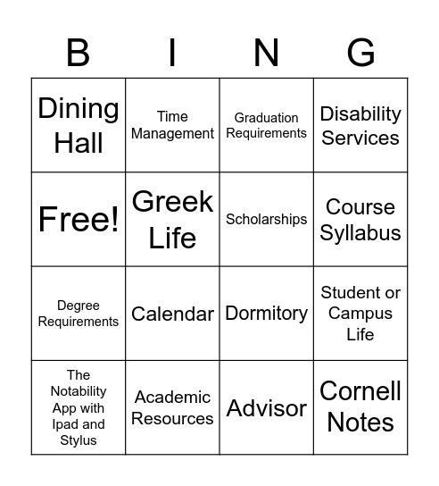 Senior Skills Bingo Card