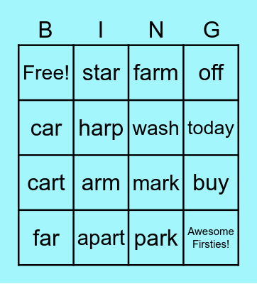 Spelling Words: Ar & Sight Words Bingo Card