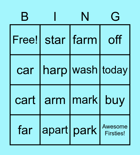 Spelling Words: Ar & Sight Words Bingo Card