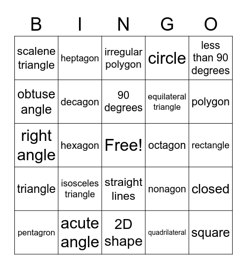 Polygons Bingo Card