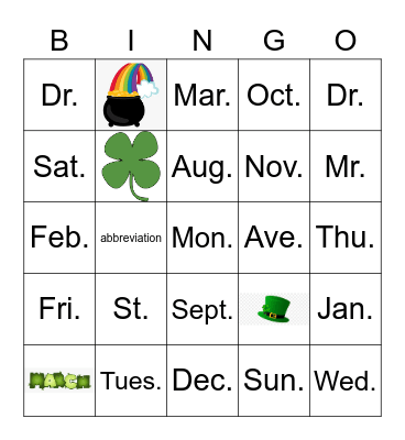 Abbreviations Bingo Card