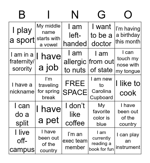 Cupbo Bingo Card