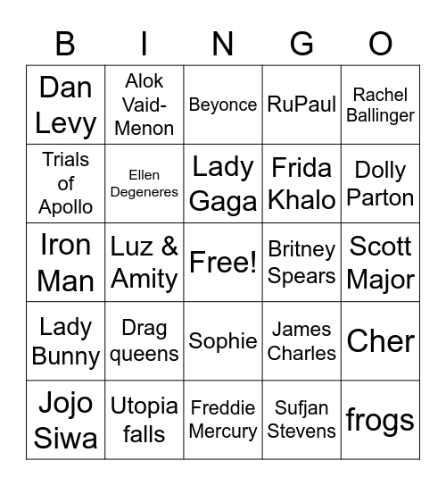 Queer Icon Bingo Card