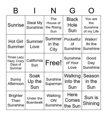 Sun & Summer Bingo Card