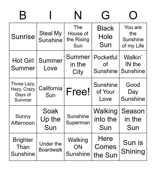 Sun & Summer Bingo Card