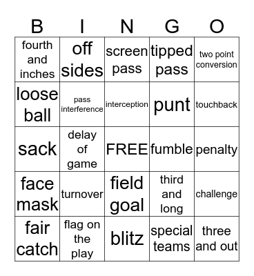 Patriots   vs.  Sea Hawks    Bingo Card