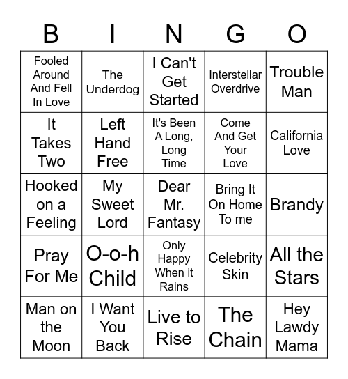 Songs From The Marvel Universe Bingo Card