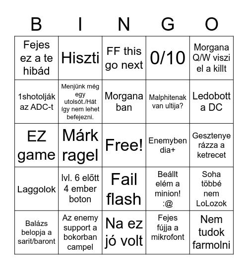Dorogi LoL bingó Bingo Card