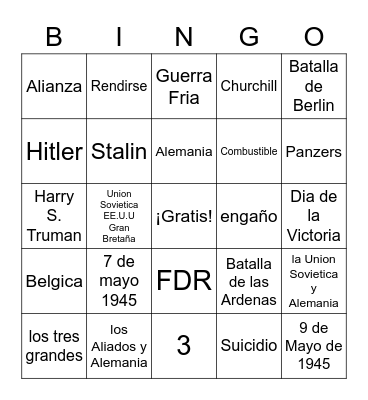 La Segunda Guerra Mundial Bingo Card