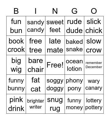 Hink Pink Think! Bingo Card