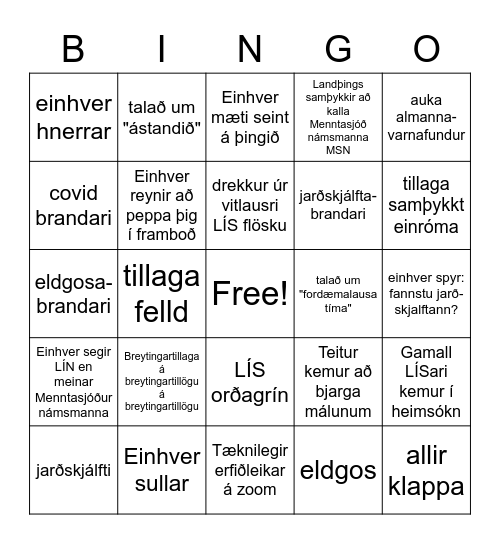 Landsþing LÍS 2021 Bingo Card