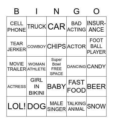 SUPER BOWL COMMERCIAL Bingo Card