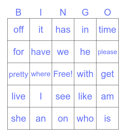 Dylan's Bingo Words Bingo Card