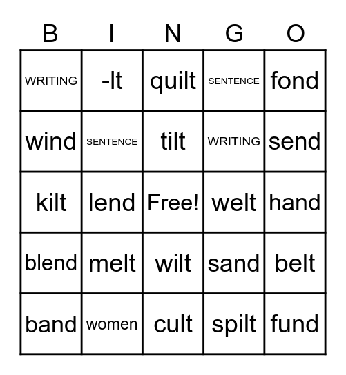 Final Consonant Blends (-nd & -lt) Bingo Card