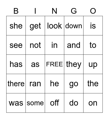 Sight Words Bingo Card