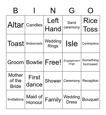 Camille's Bridal Shower Bingo Card