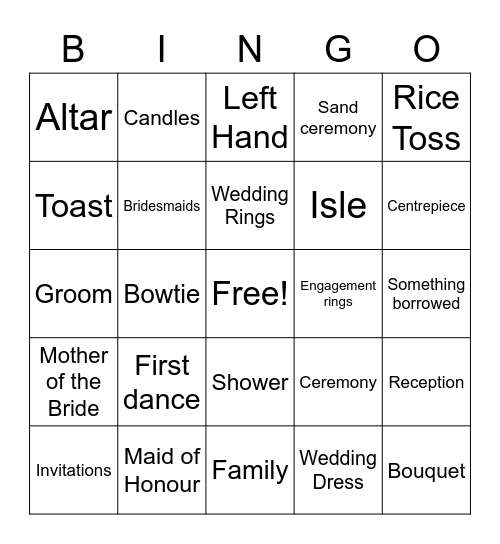 Camille's Bridal Shower Bingo Card