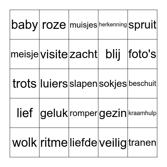 Babyshower Bingo Card