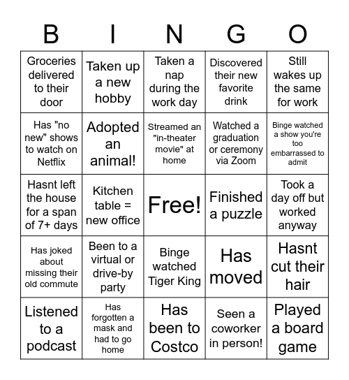 COVID Bingo - FriYAY Bingo Card