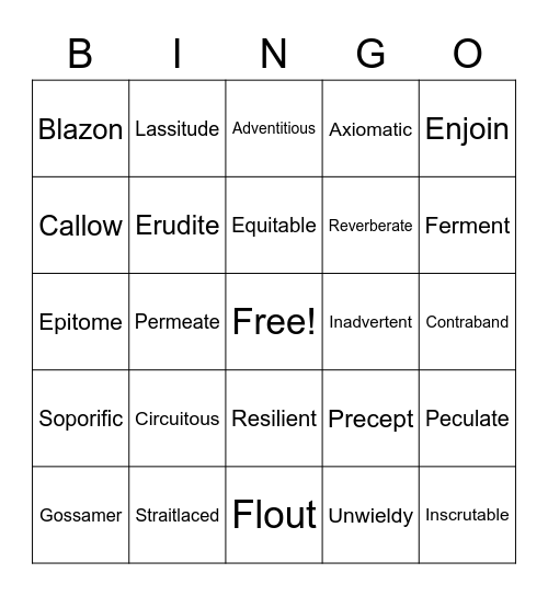 VOCAB BINGO 10.2 1-8 Bingo Card