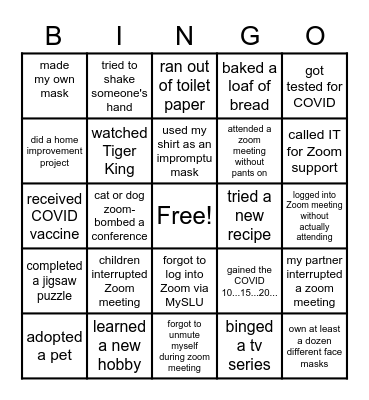 PANDEMIC BINGO Card