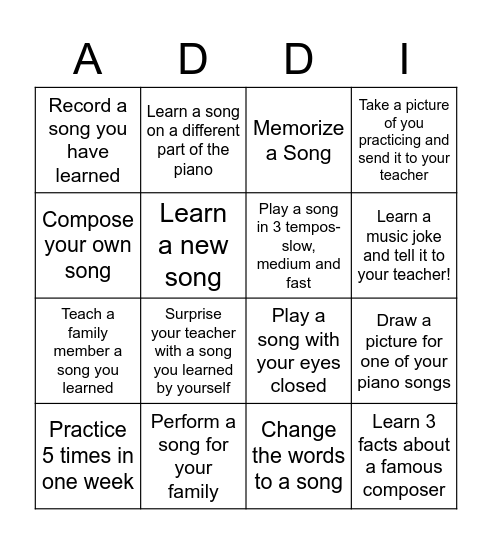 Piano Bingo! Bingo Card