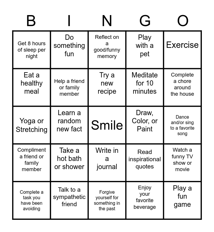 Self-Care Bingo Card