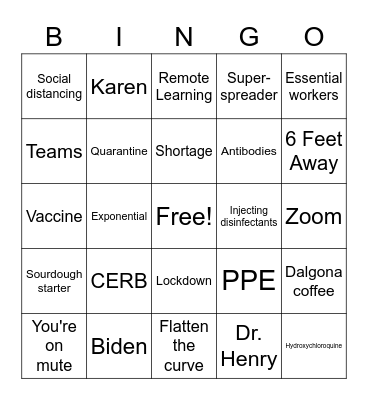 GHIT Coronaversary Bingo Card