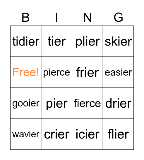 -ier Bingo! Bingo Card