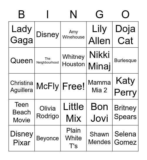 Chill Songs Playlist Bingo Card
