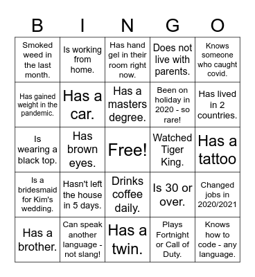 Games Night People Bingo Card