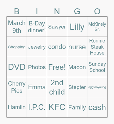 Emma's Birthday Bingo!! Bingo Card