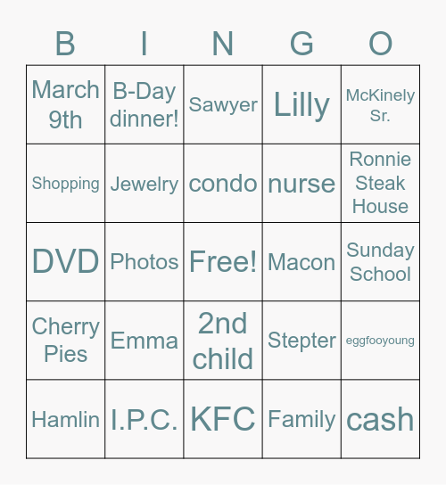 Emma's Birthday Bingo!! Bingo Card