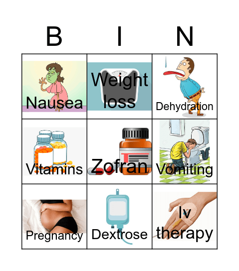 Hyperemesis Gravidarum Bingo Card